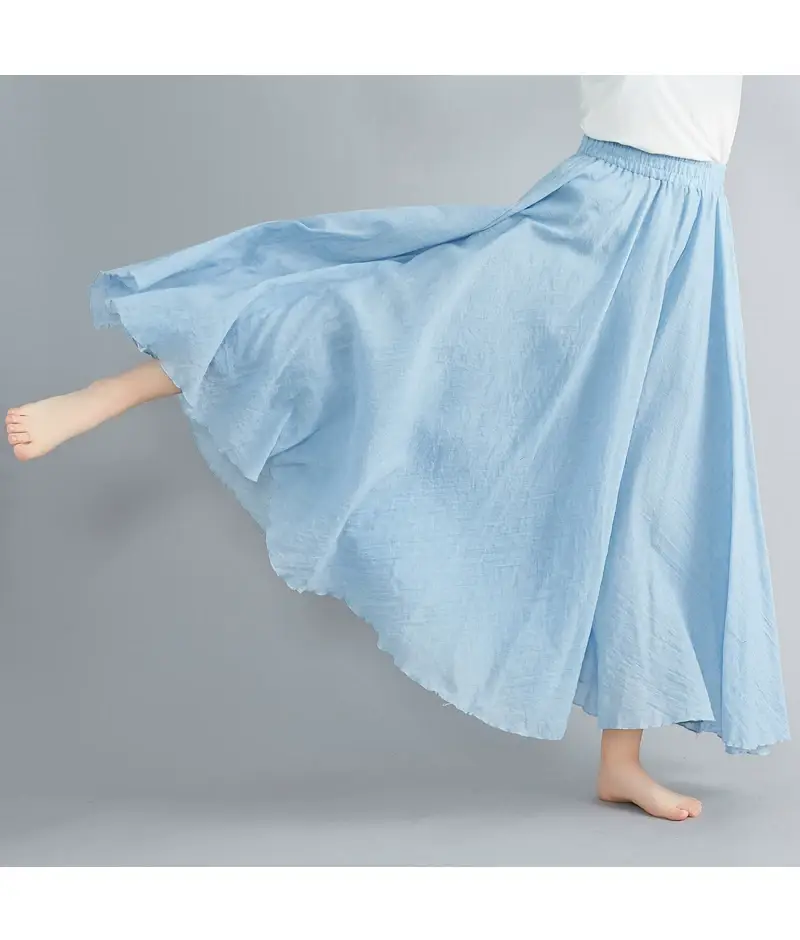 2021 Mori Women Linen Artistic Skirt Blue Large — feature 132