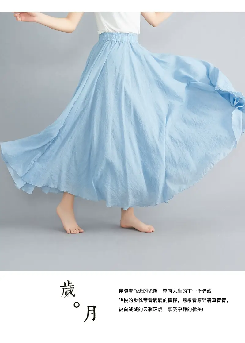2021 Mori Women Linen Artistic Skirt Blue Large — feature 134