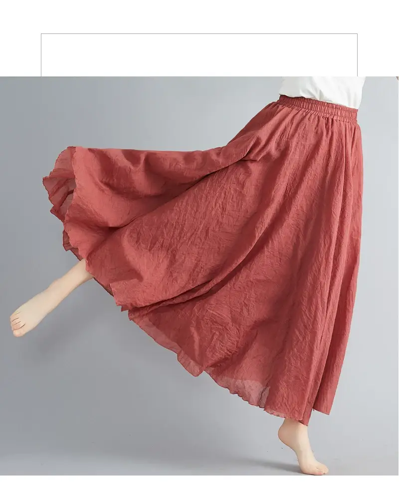 2021 Mori Women Linen Artistic Skirt Blue Large — feature 136