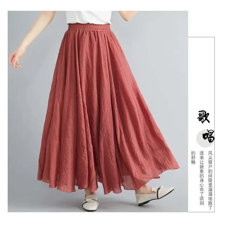 2021 Mori Women Linen Artistic Skirt Blue Large — feature 137