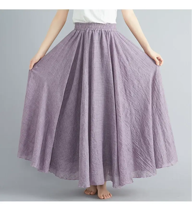 2021 Mori Women Linen Artistic Skirt Blue Large — feature 138