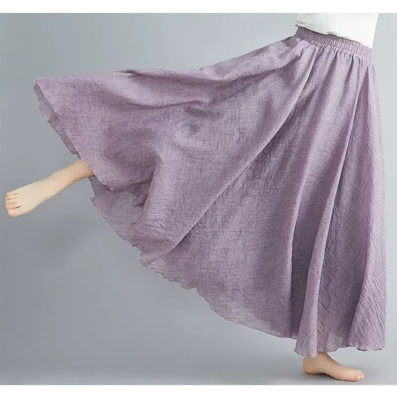 2021 Mori Women Linen Artistic Skirt Blue Large — feature 139