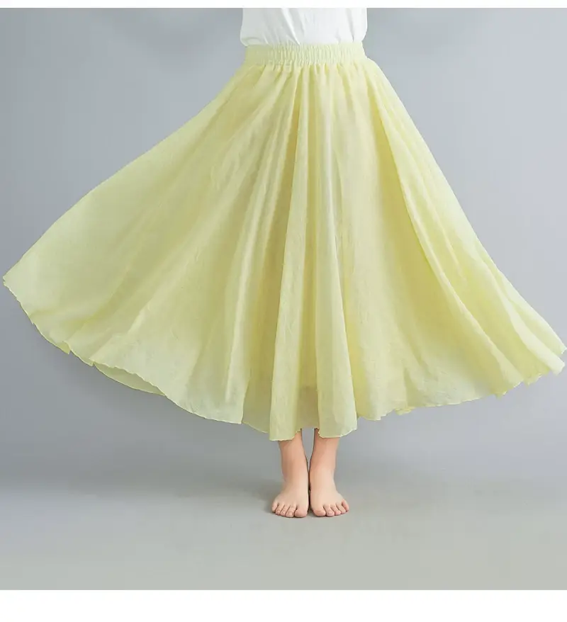 2021 Mori Women Linen Artistic Skirt Blue Large — feature 142