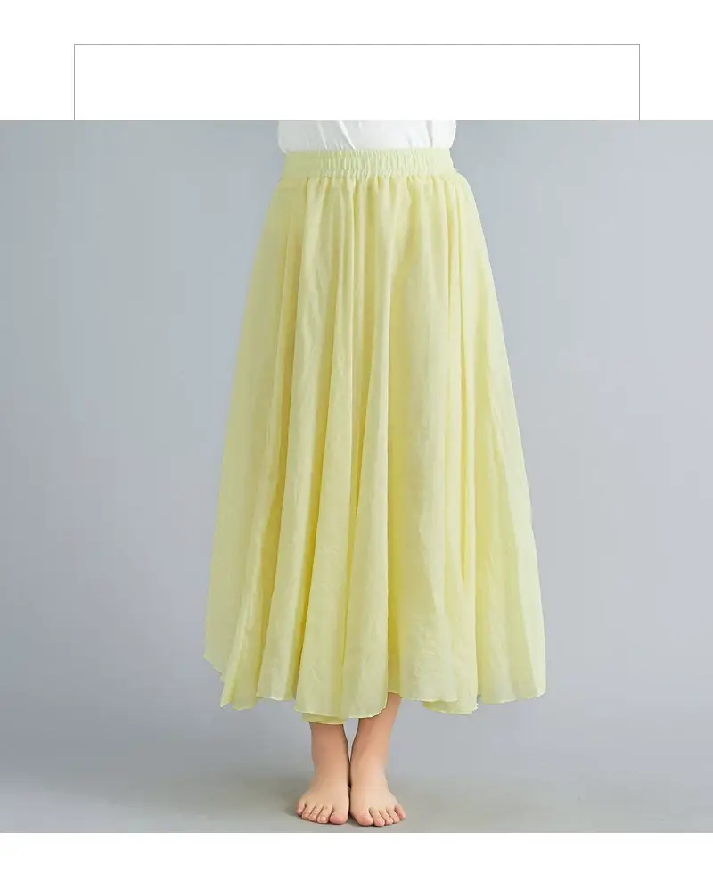 2021 Mori Women Linen Artistic Skirt Blue Large — feature 143
