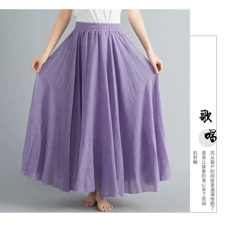2021 Mori Women Linen Artistic Skirt Blue Large — feature 144