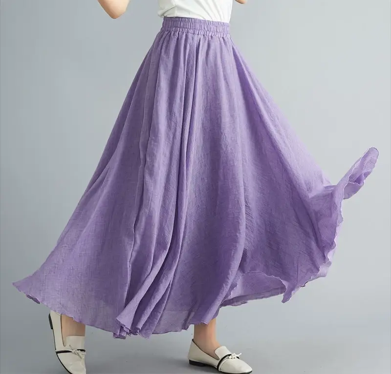 2021 Mori Women Linen Artistic Skirt Blue Large — feature 145
