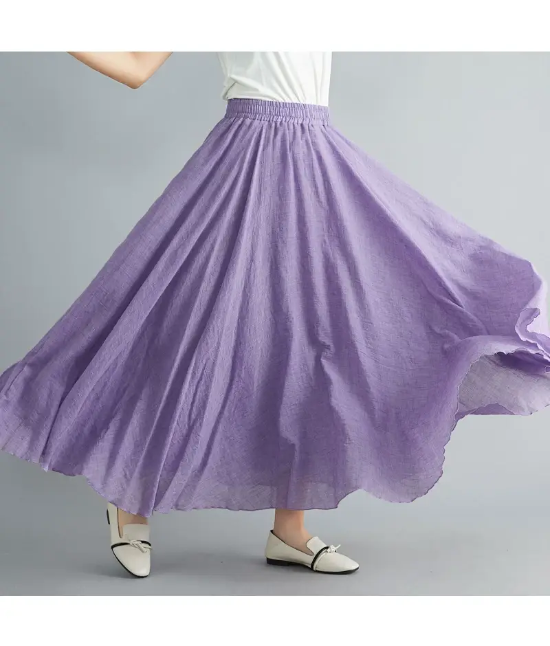 2021 Mori Women Linen Artistic Skirt Blue Large — feature 146