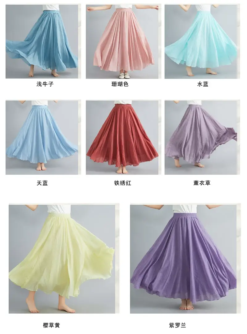 2021 Mori Women Linen Artistic Skirt Blue Large — feature 77