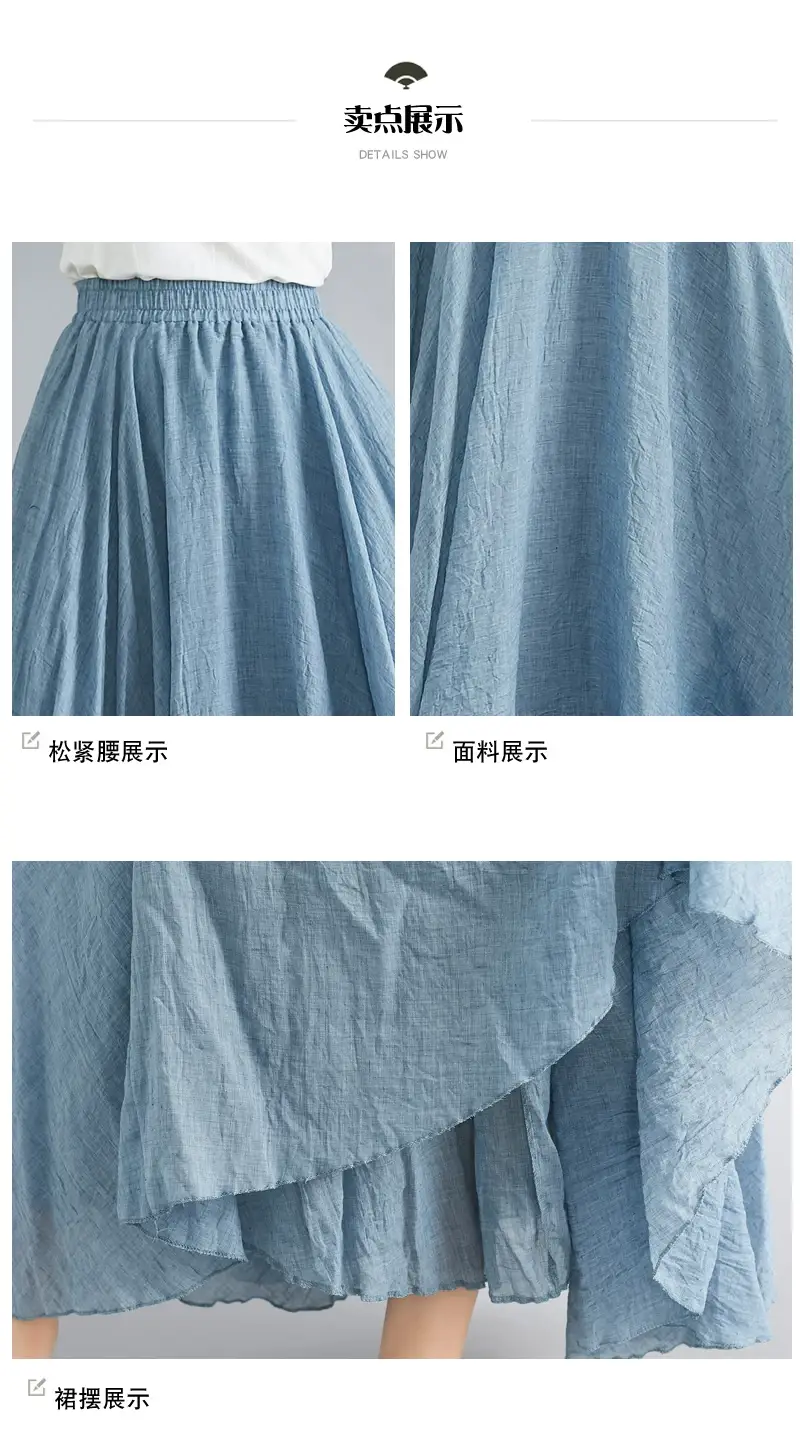 2021 Mori Women Linen Artistic Skirt Blue Large — feature 81