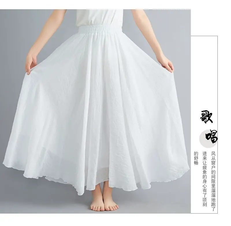 2021 Mori Women Linen Artistic Skirt Blue Large — feature 84