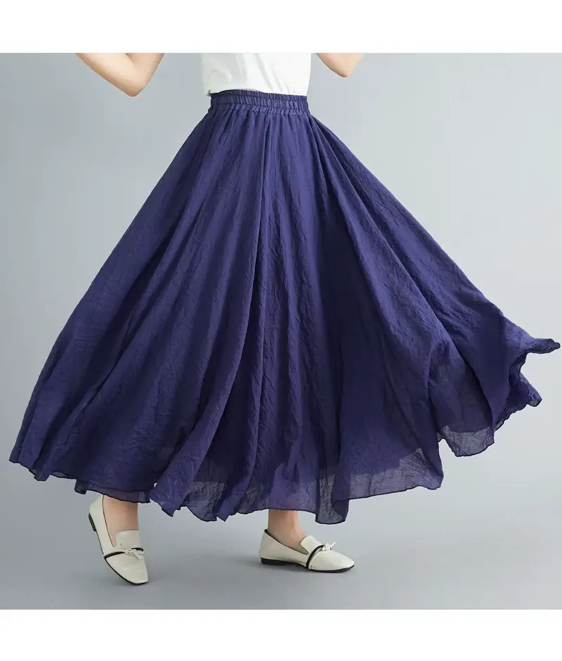 2021 Mori Women Linen Artistic Skirt Blue Large — feature 86