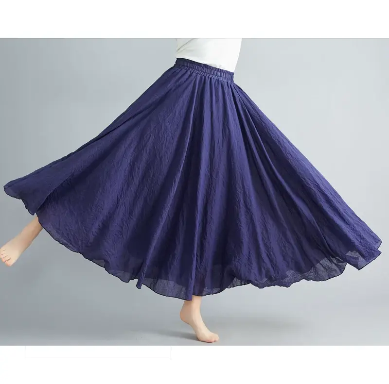 2021 Mori Women Linen Artistic Skirt Blue Large — feature 87