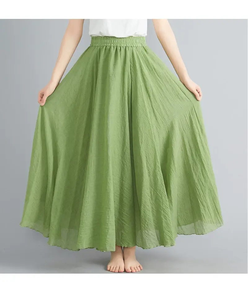 2021 Mori Women Linen Artistic Skirt Blue Large — feature 89
