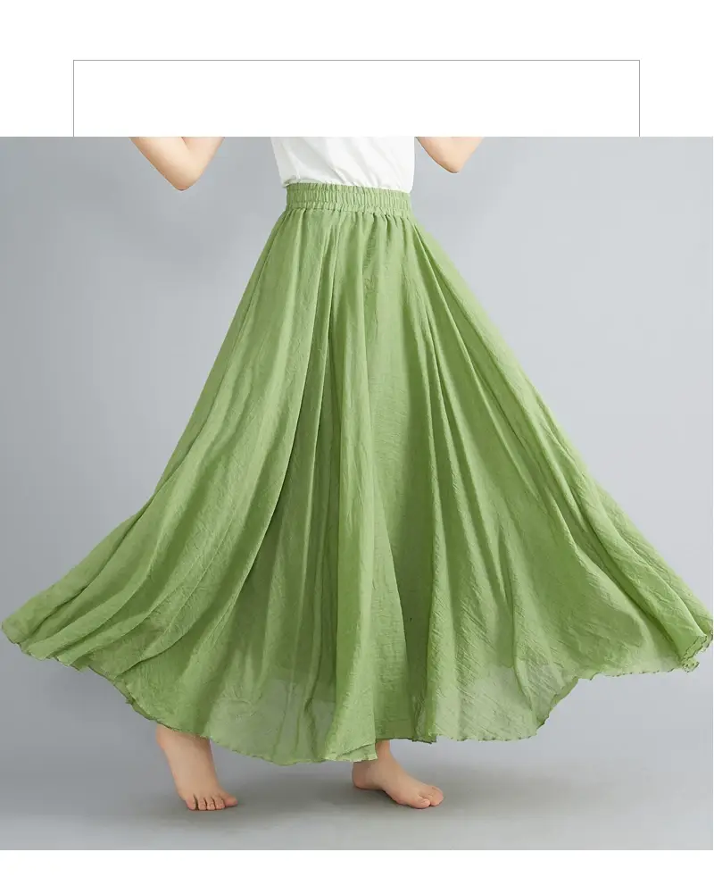 2021 Mori Women Linen Artistic Skirt Blue Large — feature 90