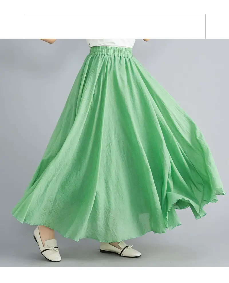 2021 Mori Women Linen Artistic Skirt Blue Large — feature 92
