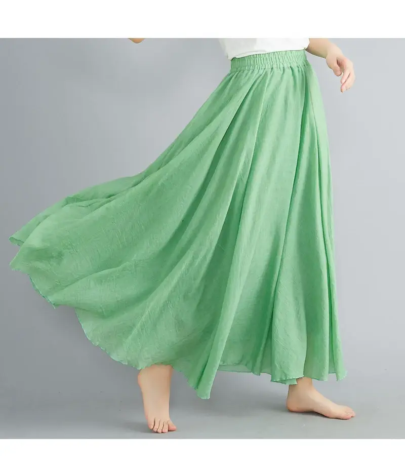 2021 Mori Women Linen Artistic Skirt Blue Large — feature 95