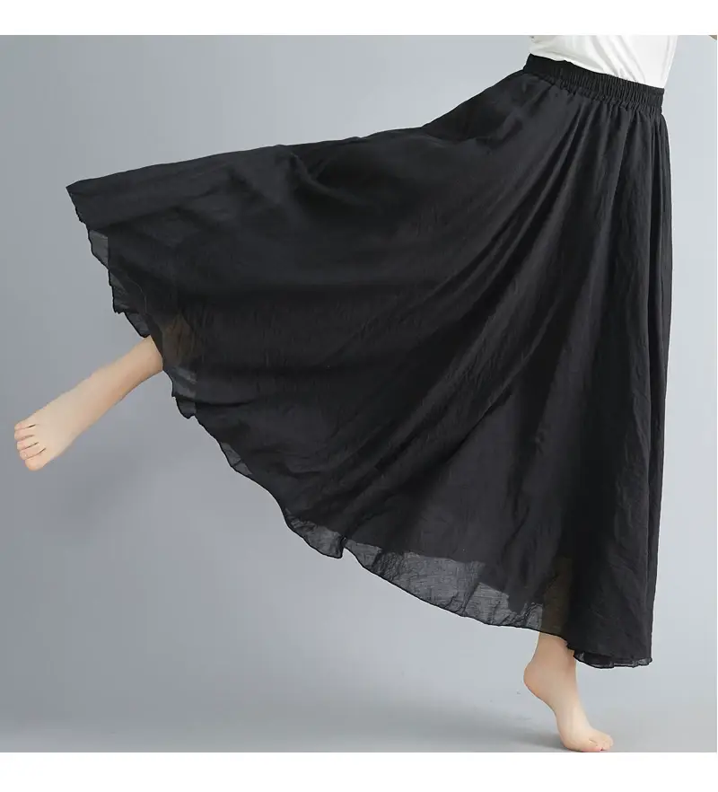 2021 Mori Women Linen Artistic Skirt Blue Large — feature 96