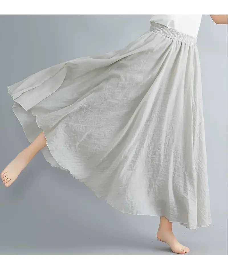 2021 Mori Women Linen Artistic Skirt Blue Large — feature 99