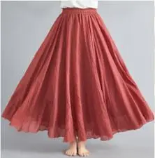 2021 Mori Women Linen Artistic Skirt Blue Large