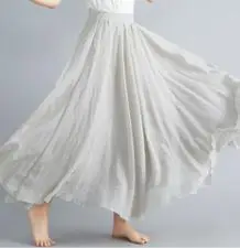 2021 Mori Women Linen Artistic Skirt Blue Large