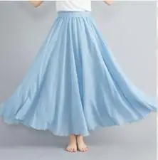 2021 Mori Women Linen Artistic Skirt Blue Large