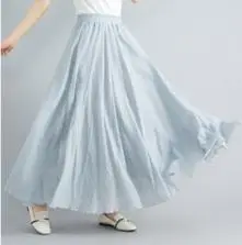 2021 Mori Women Linen Artistic Skirt Blue Large