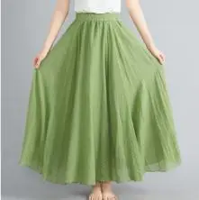 2021 Mori Women Linen Artistic Skirt Blue Large
