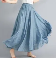 2021 Mori Women Linen Artistic Skirt Blue Large