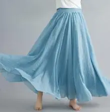 2021 Mori Women Linen Artistic Skirt Blue Large