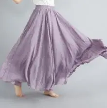 2021 Mori Women Linen Artistic Skirt Blue Large