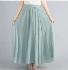 2021 Mori Women Linen Artistic Skirt Blue Large