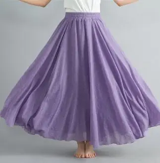 2021 Mori Women Linen Artistic Skirt Blue Large