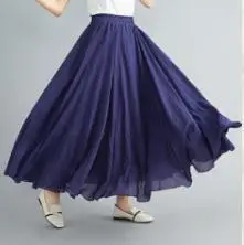 2021 Mori Women Linen Artistic Skirt Blue Large