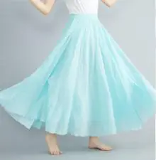 2021 Mori Women Linen Artistic Skirt Blue Large