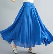 2021 Mori Women Linen Artistic Skirt Blue Large