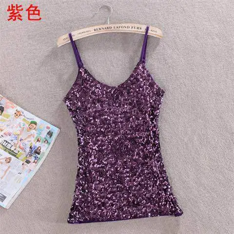 Purple Sequin Halter Vest Women's Top