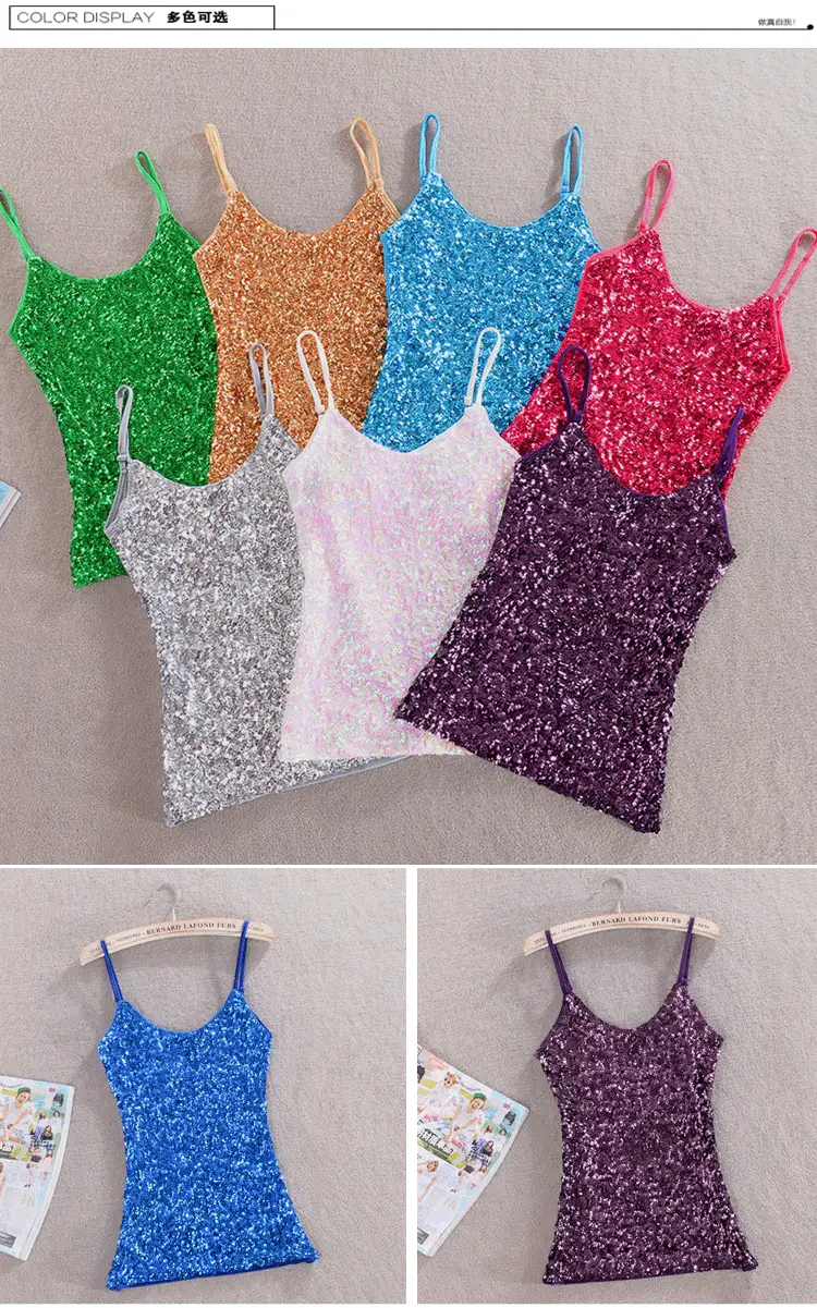 Purple Sequin Halter Vest Women's Top — feature 2