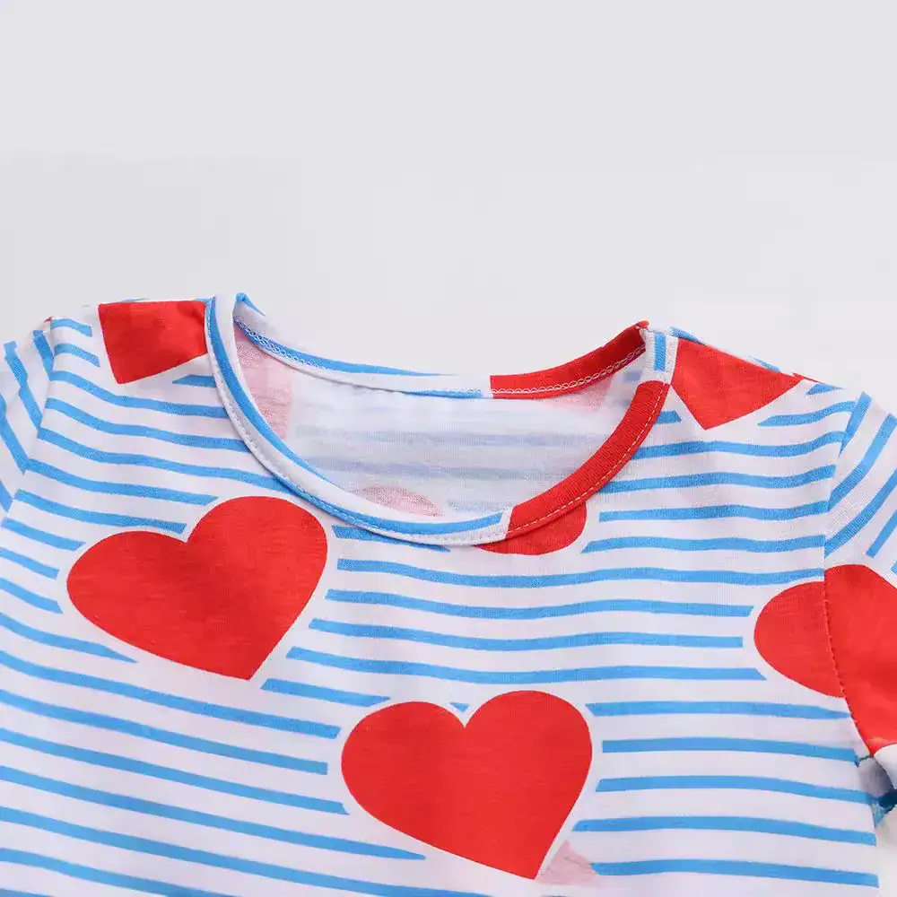 Girls Printed Cotton Dress Red Blue Striped Summer - Image 2
