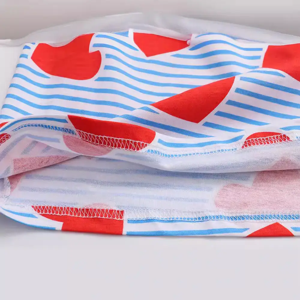 Girls Printed Cotton Dress Red Blue Striped Summer - Image 4