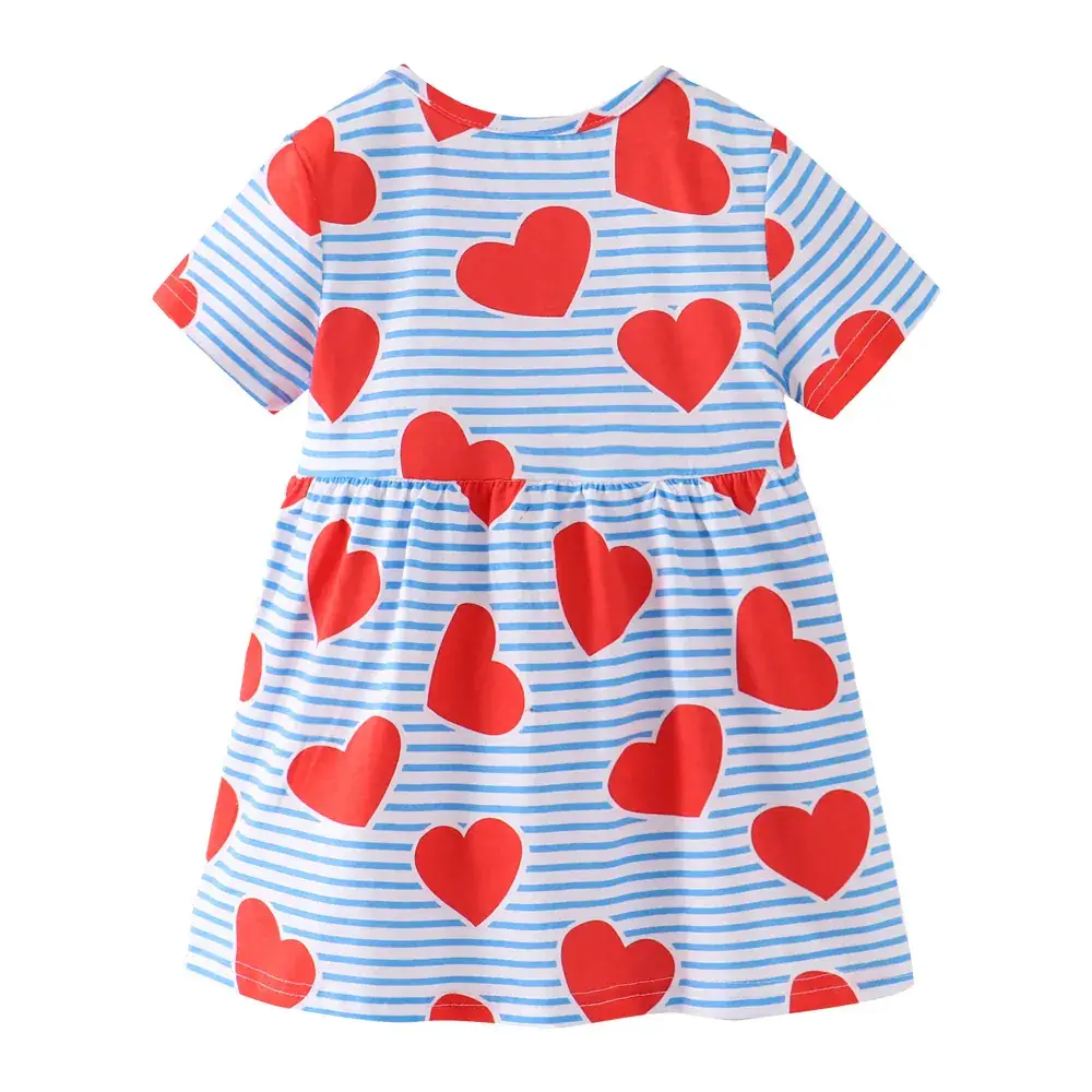 Girls Printed Cotton Dress Red Blue Striped Summer - Image 5