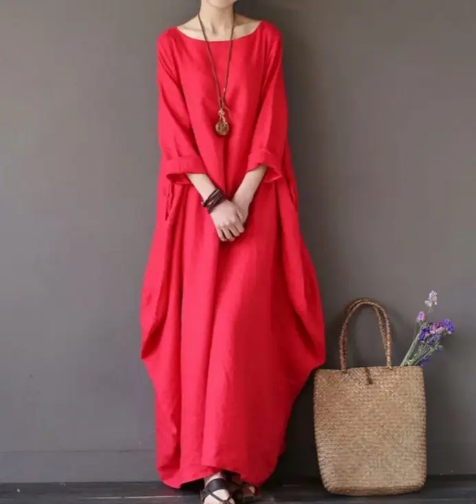 2024 Loose Long Skirt Dress Cotton Linen Large - Image 2