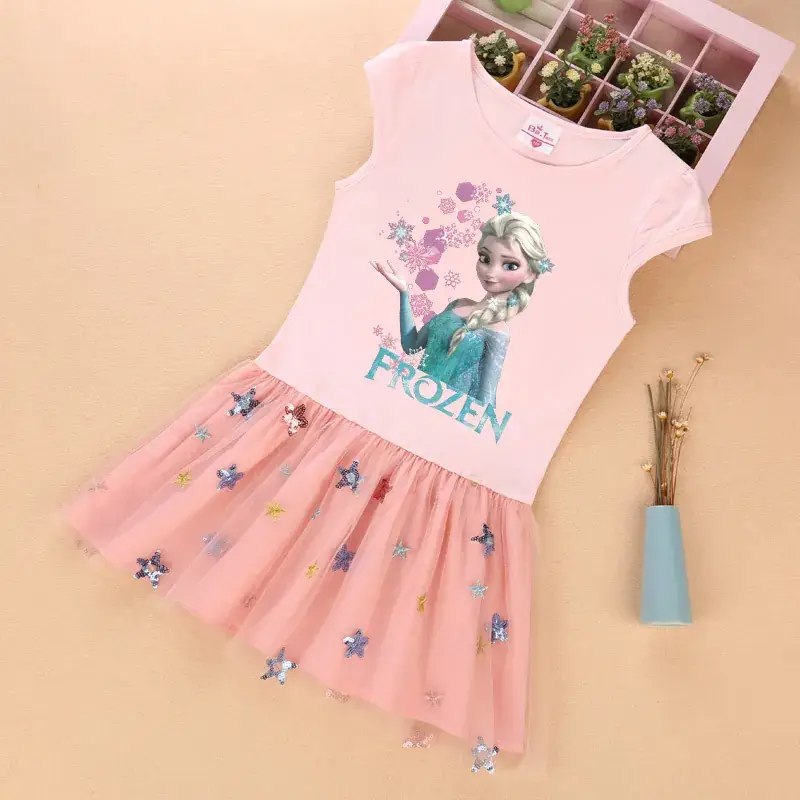 Girls Purple Star Embroidered Mesh Summer Dress - Image 4