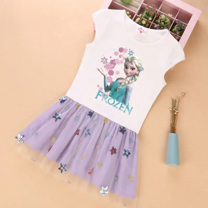 Girls Purple Star Embroidered Mesh Summer Dress - Image 2