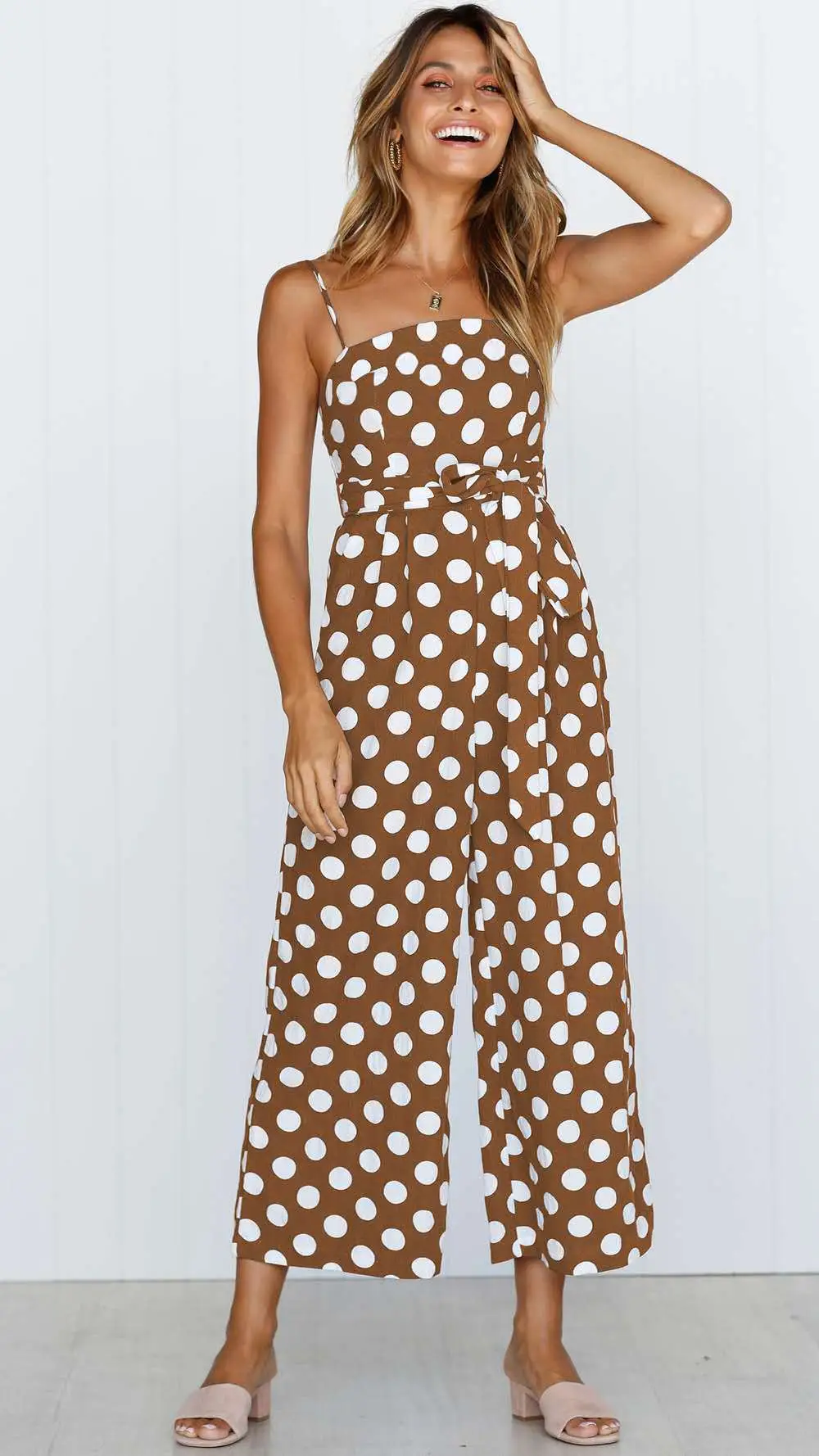 Polka Dot Jumpsuit White Long Sleeve Cotton - Image 2