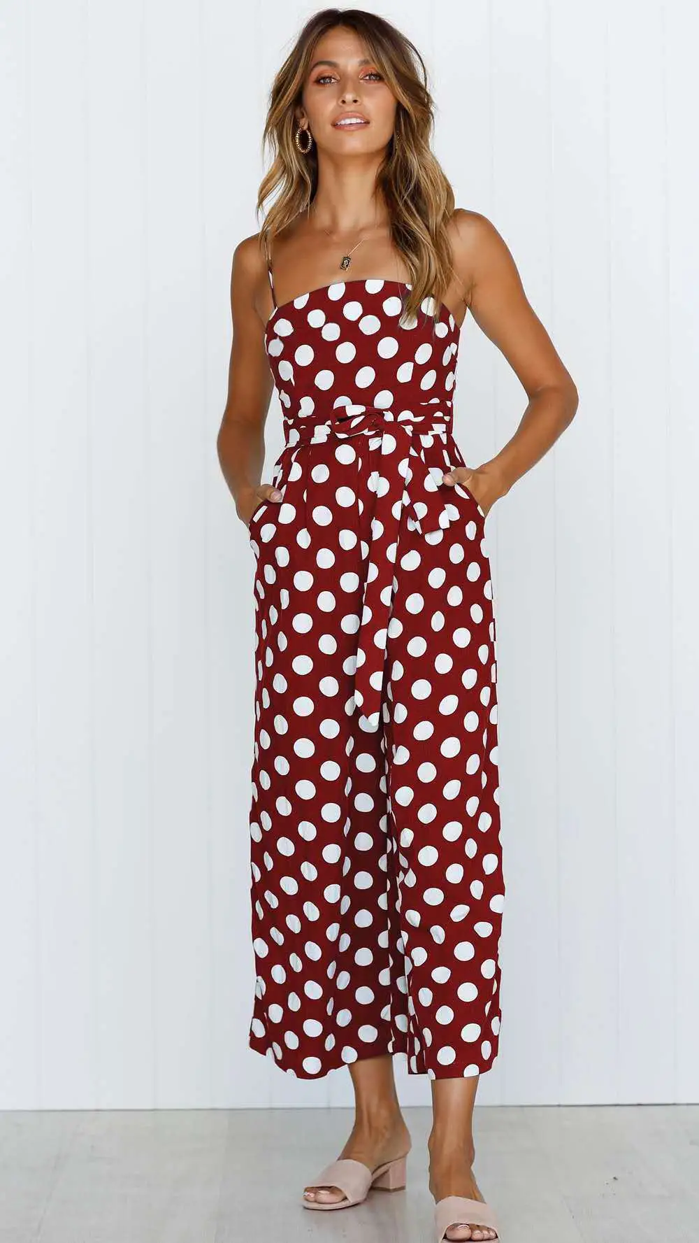 Polka Dot Jumpsuit White Long Sleeve Cotton - Image 4