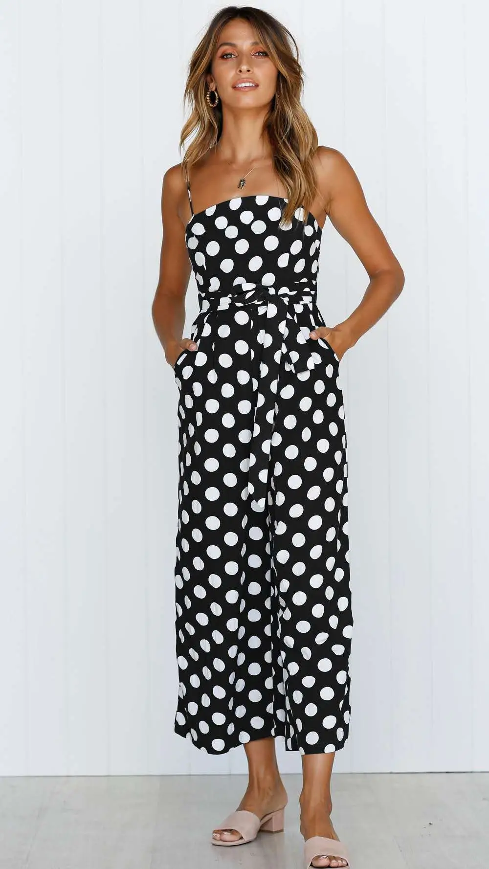 Polka Dot Jumpsuit White Long Sleeve Cotton - Image 6