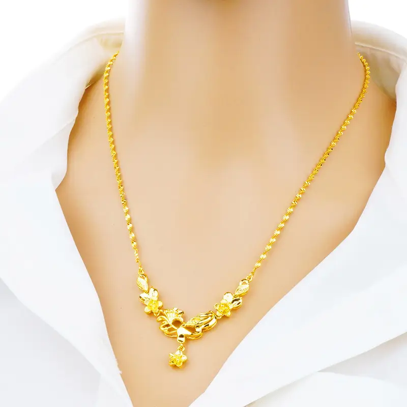 Vietnam Sand Gold Water Wave Flower Necklace - Image 24