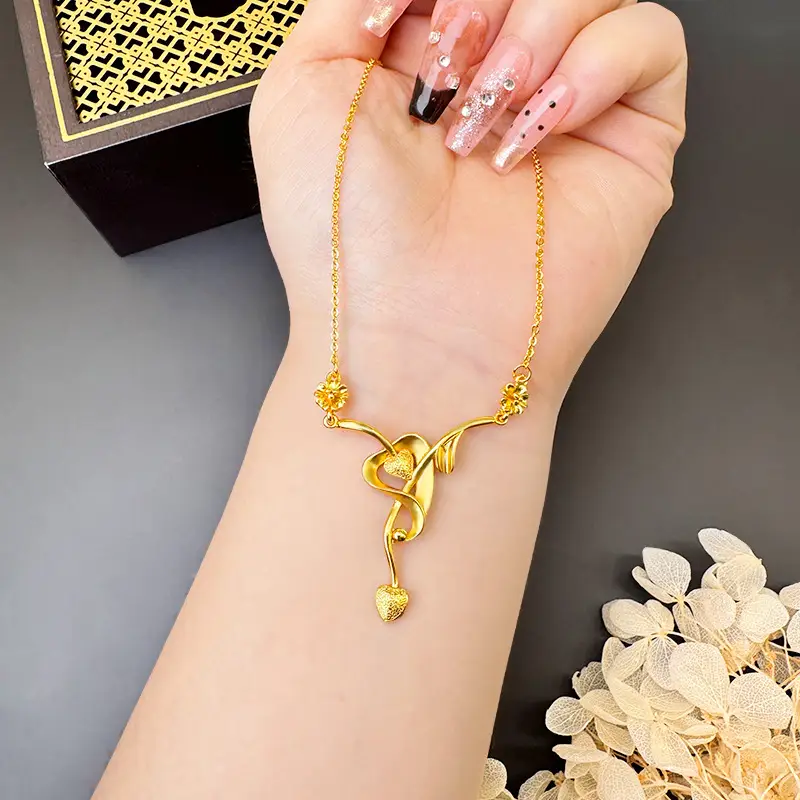 Vietnam Sand Gold Water Wave Flower Necklace - Image 10