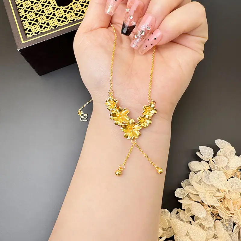 Vietnam Sand Gold Water Wave Flower Necklace - Image 11