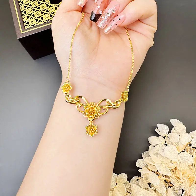 Vietnam Sand Gold Water Wave Flower Necklace - Image 12